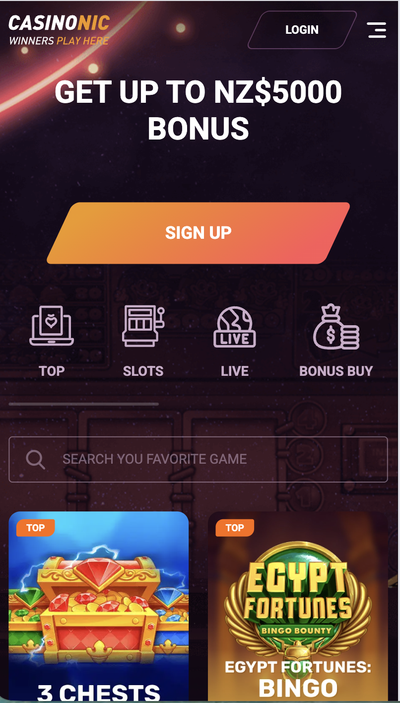Casinonic mobile view