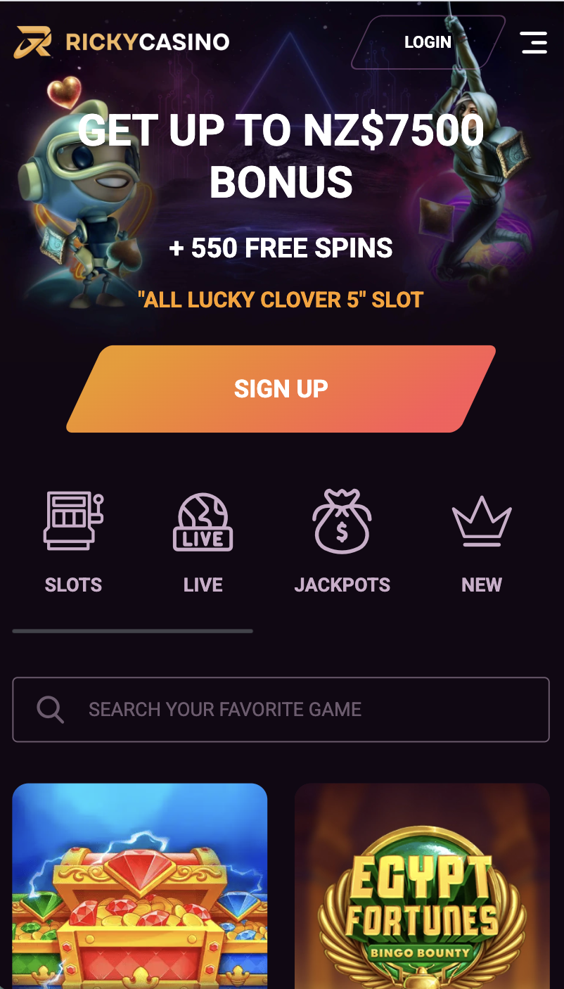 Ricky Casino mobile view